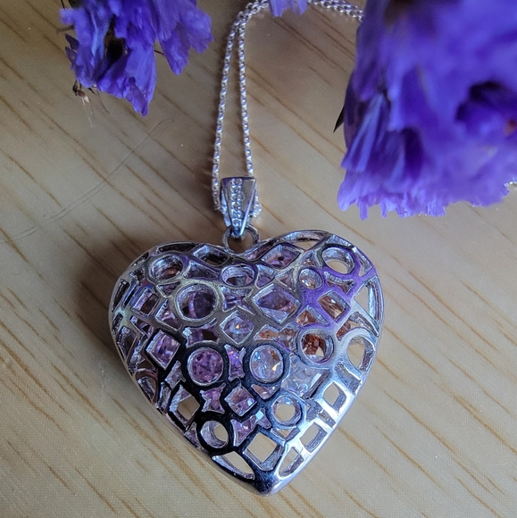 unknown Jewelry - Sterling Silver Filigree Heart necklace w/stones . NiB